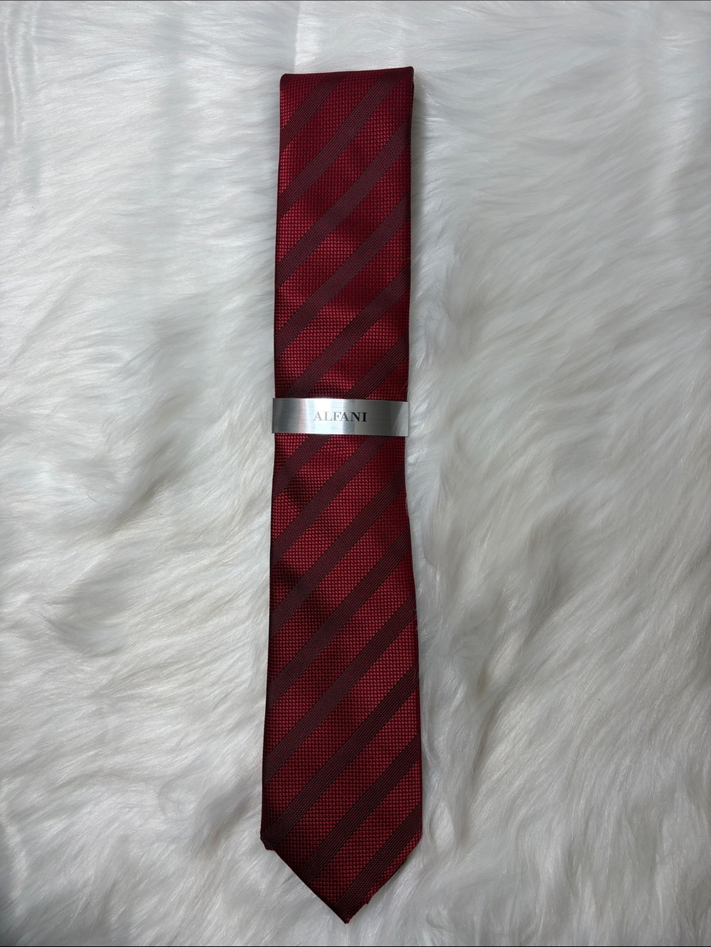 NWT Alfani Red Sidney Stripe Diagonal Tie